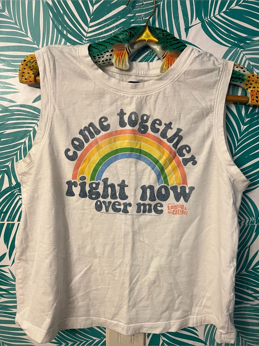 Old Nav Lennon & McCartney Lyrics White Tank w/ Rainbow Graphic Sz M